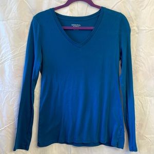 Blue Merona long-sleeved v-neck t-shirt, women’s size Medium.